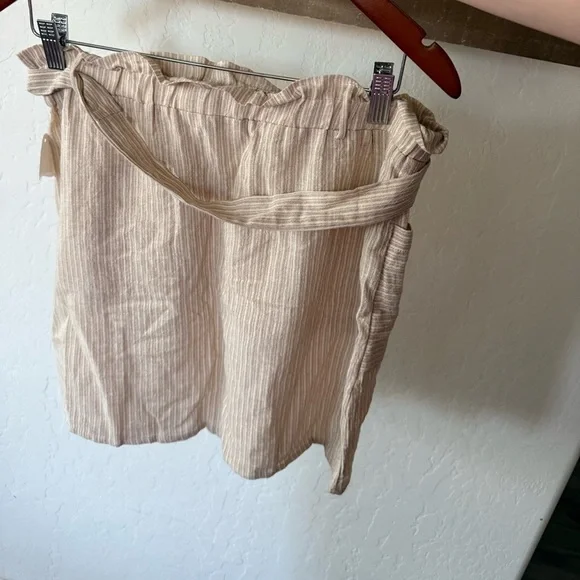 Sadie & Love|Beige Striped Paperbag Waist Skirt,neutral lightweigh,cotton linen - Picture 6 of 11
